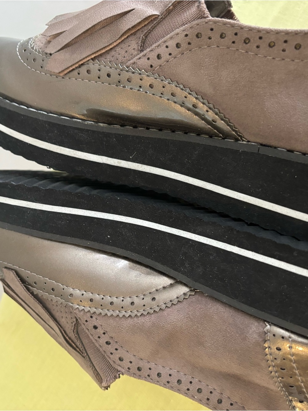 3 for $15😍 Mellisa metallic grey loafers with suede fringe and furry tassels. - Picture 3 of 10